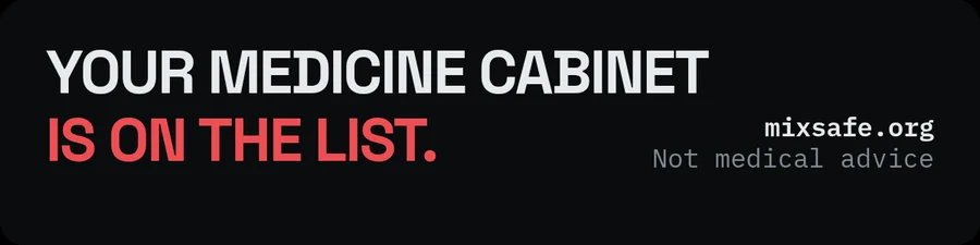 Black 4x1 inch sticker reading Your medicine cabinet is on the list